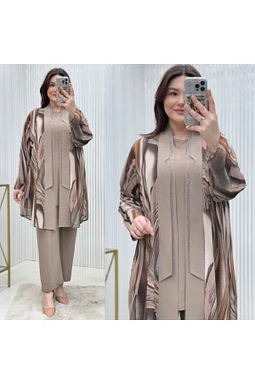 ست بالاتنه و پائین تنه حجاب بژ زنانه سایز بزرگ GK - کد 896329214