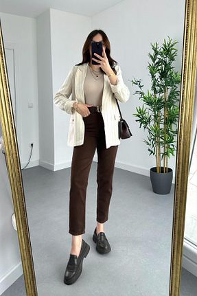 شلوار جین قهوه ای زنانه پاچه ساده ByCukurovaFrango - کد 896351415