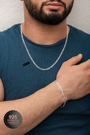 گردنبند نقره طوسی مردانه 925 عیار CAN SİLVER - کد 896354186