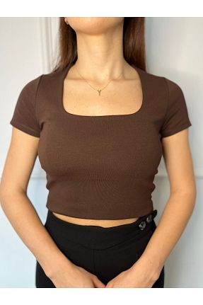بلوز قهوه ای زنانه یقه مربعی Moda Küpü - کد 896358050