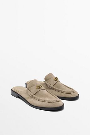 دمپائی بژ زنانه چرم خالص Massimo Dutti - کد 897517266