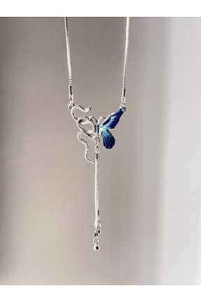 گردنبند جواهر طوسی زنانه روکش نقره Harlofia Jewelry - کد 896355250
