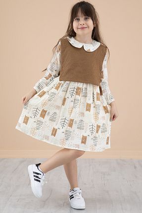 لباس قهوه ای بچه گانه بافتنی Cansın Mini - کد 898049119