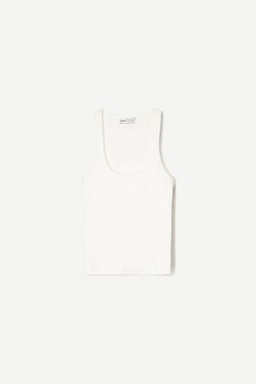 تیشرت قرمز زنانه یقه دگاژه Bershka - کد 896566150