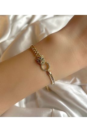 دستبند استیل (فولاد) طلائی سنک زیرکون LUZ - کد 889806655