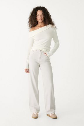 شلوار جین طوسی زنانه پاچه گشاد Stradivarius - کد 896585125