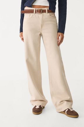 شلوار جین بژ زنانه پاچه گشاد Stradivarius - کد 888799977