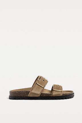 صندل بژ زنانه پاشنه تخت Stradivarius - کد 896539319
