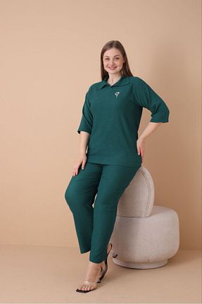 ست بالاتنه و پائین تنه سایز بزرگ سبز زنانه فاق بلند şuranur - کد 896651100