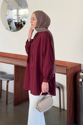 پیراهن حجاب زرشکی زنانه اورسایز lamelif - کد 896728847