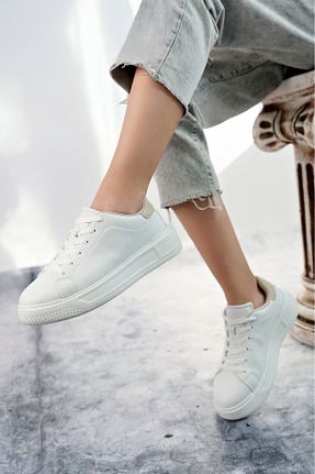 کفش اسنیکر بژ زنانه بند دار pasyone - کد 896728044