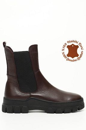 بوت / نیم بوت زرشکی زنانه چرم خالص GÖNDERİ(R) - کد 688393384