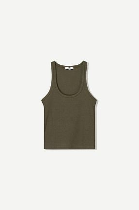 تیشرت خاکی زنانه یقه دگاژه Bershka - کد 896803981