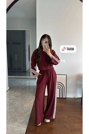 ست بالاتنه و پائین تنه زرشکی زنانه پنبه پلی استر Ecenin Favorileri - کد 896833566