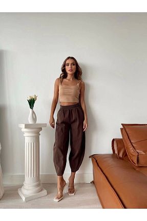 شلوار قهوه ای زنانه پنبه ای Genel Markalar - کد 518393516