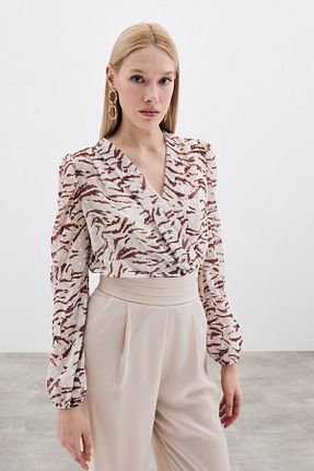 بلوز قهوه ای زنانه بافت دار Sateen - کد 896833001