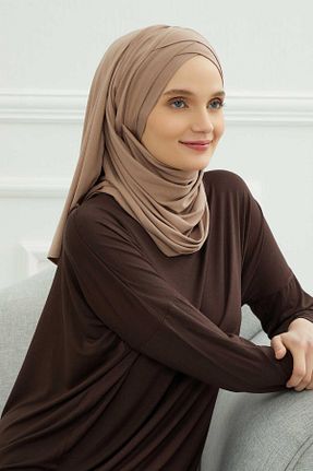 شال قهوه ای زنانه پنبه ای Aisha