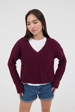 پلیور زرشکی زنانه ساده Addax - کد 866837684