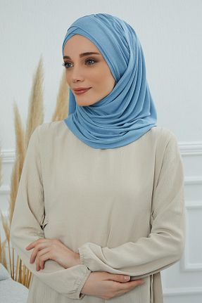 شال آبی زنانه پنبه ای Aisha