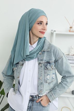 شال فیروزه ای زنانه پنبه ای Aisha