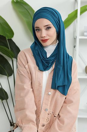شال آبی زنانه پنبه ای Aisha