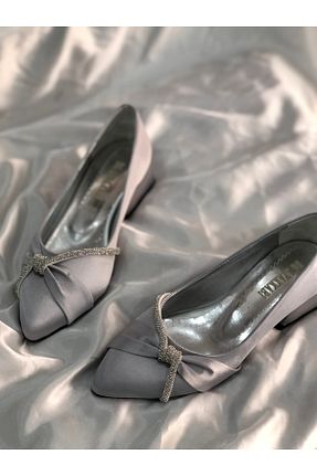 کفش مجلسی طوسی زنانه پاشنه تخت Hg Ayakkabı - کد 896885778