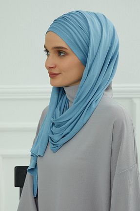 شال آبی زنانه پنبه ای Aisha