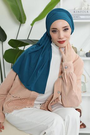 شال آبی زنانه پنبه ای Aisha