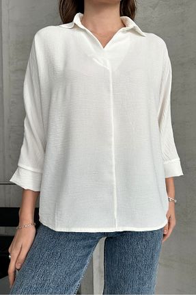 پیراهن سفید زنانه یقه پیراهنی macharel jeans - کد 896028734