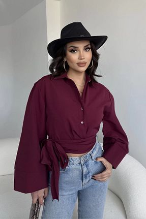 پیراهن زرشکی زنانه اورسایز Sorridi - کد 896931373