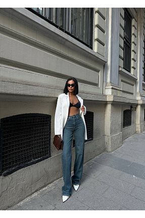 شلوار جین آبی زنانه پاچه گشاد HLT JEANS - کد 872530633