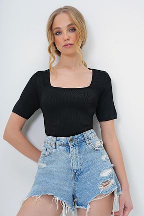 بلوز مشکی زنانه ساده Trend Alaçatı Stili - کد 891522635