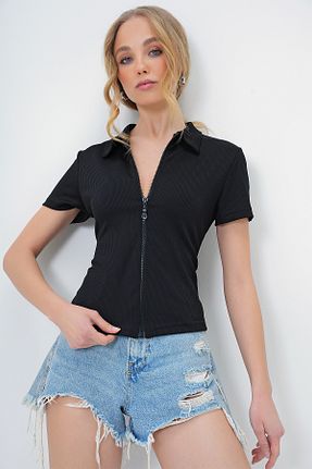 بلوز مشکی زنانه ساده Trend Alaçatı Stili - کد 896524010