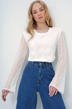 بلوز سفید زنانه ساده Trend Alaçatı Stili - کد 896524025