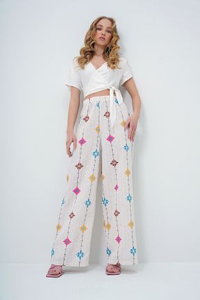 شلوار بنفش زنانه کتان Trend Alaçatı Stili - کد 896524400