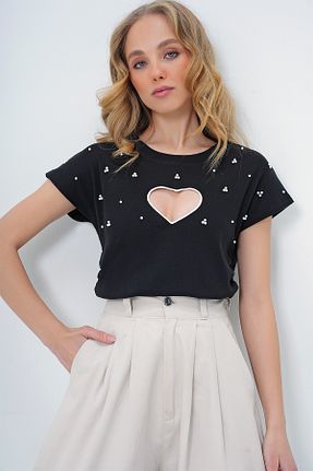 بلوز مشکی زنانه Kalp Trend Alaçatı Stili - کد 896524008