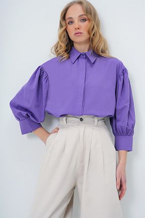 پیراهن بنفش زنانه اورسایز Trend Alaçatı Stili - کد 896524446