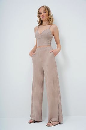 ست بالاتنه و پائین تنه بژ زنانه بافتنی Trend Alaçatı Stili - کد 896524501