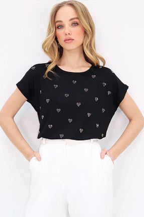 تیشرت مشکی زنانه یقه دوچرخه Trend Alaçatı Stili - کد 896524478