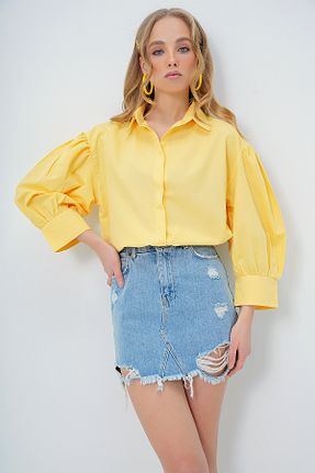 پیراهن زرد زنانه اورسایز Trend Alaçatı Stili - کد 896524450