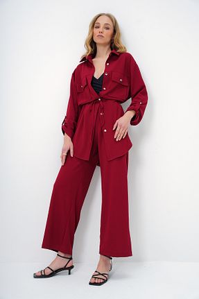 ست بالاتنه و پائین تنه زرشکی زنانه بافتنی Trend Alaçatı Stili - کد 896524545