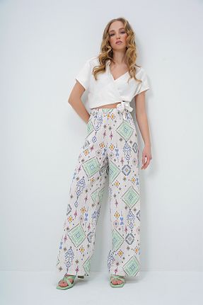 شلوار سبز زنانه کتان Trend Alaçatı Stili - کد 896524179