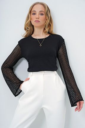 بلوز مشکی زنانه ساده Trend Alaçatı Stili - کد 896524016