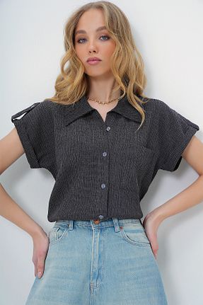 پیراهن طوسی زنانه رگولار Trend Alaçatı Stili - کد 896524430
