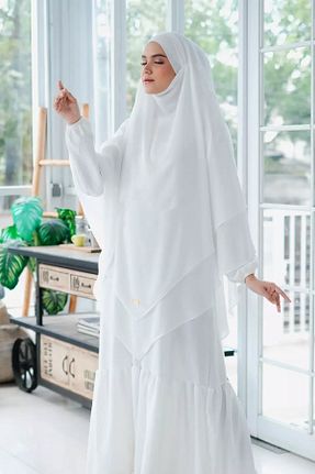 روسری سفید شیفون Hasna Tesettür - کد 896680553