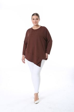 بلوز سایز بزرگ قهوه ای زنانه سایز بزرگ Genel Markalar - کد 898045333