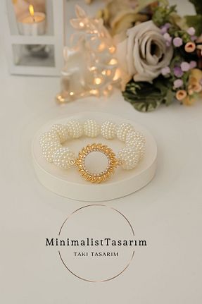 دستبند جواهر طلائی زنانه مروارید MinimalistTasarım - کد 842038500