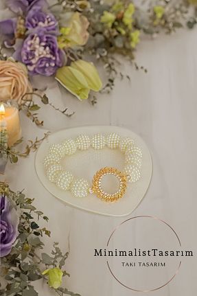 دستبند جواهر طلائی زنانه مروارید MinimalistTasarım - کد 842038500