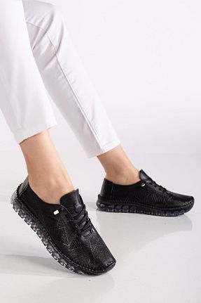 کفش اسنیکر مشکی زنانه چرم اصل SUİNS SHOES - کد 897105466