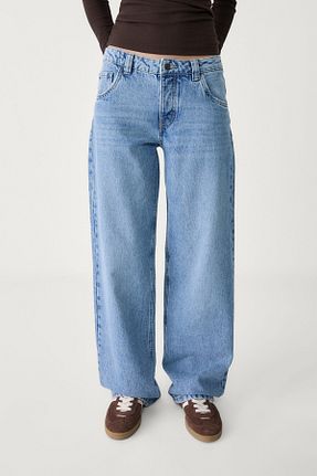 شلوار جین آبی زنانه پاچه گشاد Stradivarius - کد 897117304